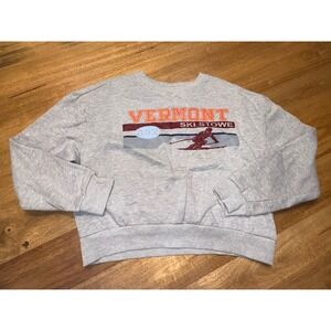 Vermont Stowe Sweatshirt Womens Large Cropped Ski Graphic Gray Apres Ski